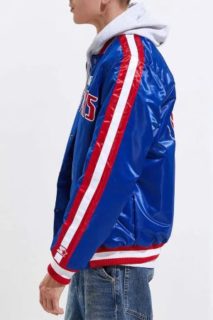 Detroit Pistons Striped Varsity Blue Satin Jacket