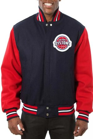 Detroit Pistons Two-Tone Navy/Red Varsity Wool Jacket