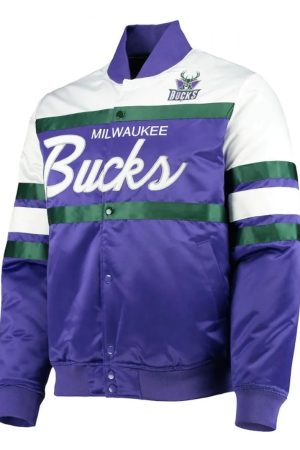 Hardwood Classics Script Milwaukee Bucks Purple Satin Jacket