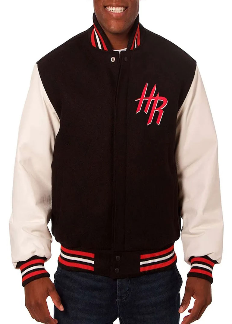 Houston Rockets Black and White Varsity Jacket 1 Houston Rockets Black and White Varsity Jacket