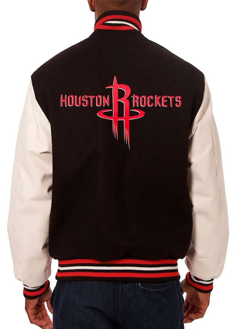 Houston Rockets Black and White Varsity Jacket 2 Houston Rockets Black and White Varsity Jacket