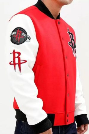 Houston Rockets Full Snap Red and White Jacket