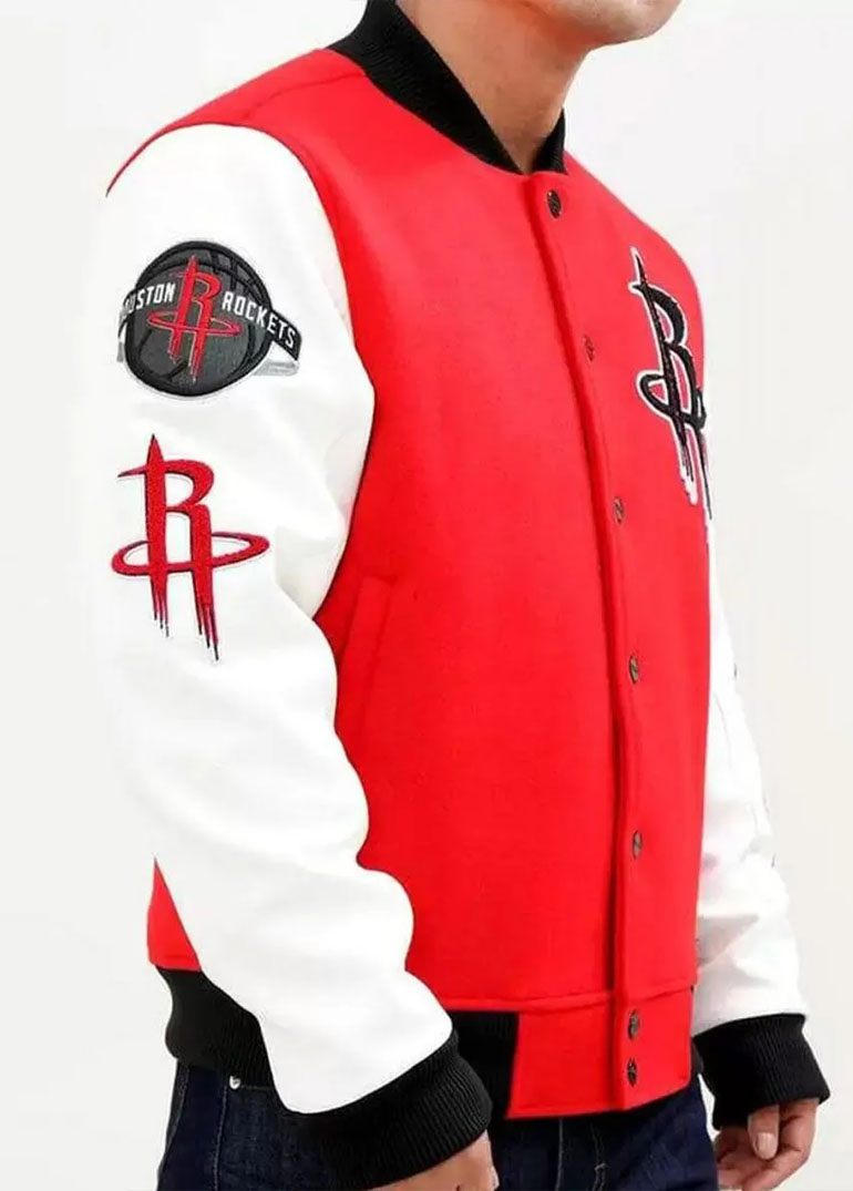 Houston Rockets Full Snap Red and White Jacket 3 Houston Rockets Full Snap Red and White Jacket