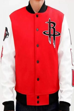 Houston Rockets Full Snap Red and White Jacket