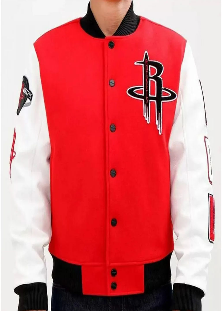 Houston Rockets Full Snap Red and White Jacket 1 Houston Rockets Full Snap Red and White Jacket