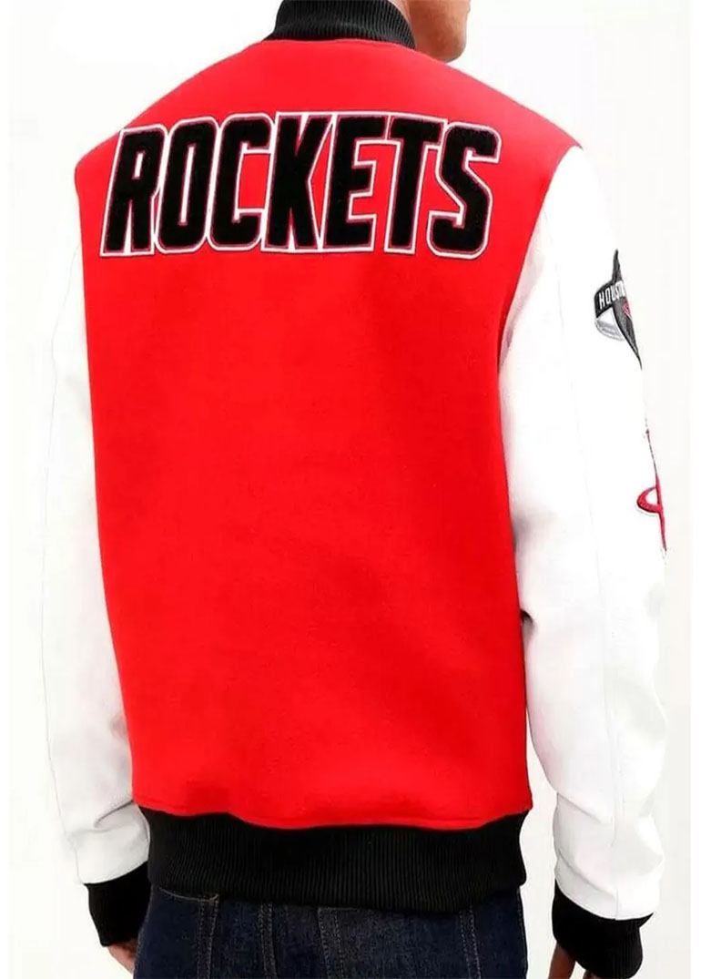 Houston Rockets Full Snap Red and White Jacket 2 Houston Rockets Full Snap Red and White Jacket