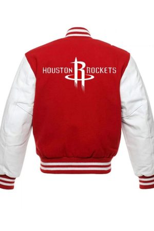 Houston Rockets NBA Letterman Red and White Jacket
