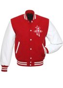 Houston Rockets NBA Letterman Red and White Jacket