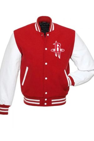 Houston Rockets NBA Letterman Red and White Jacket