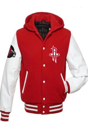 Houston Rockets NBA Varsity Red and White Hooded Jackets