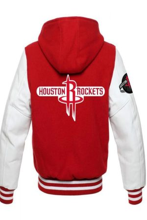Houston Rockets NBA Varsity Red and White Hooded Jackets