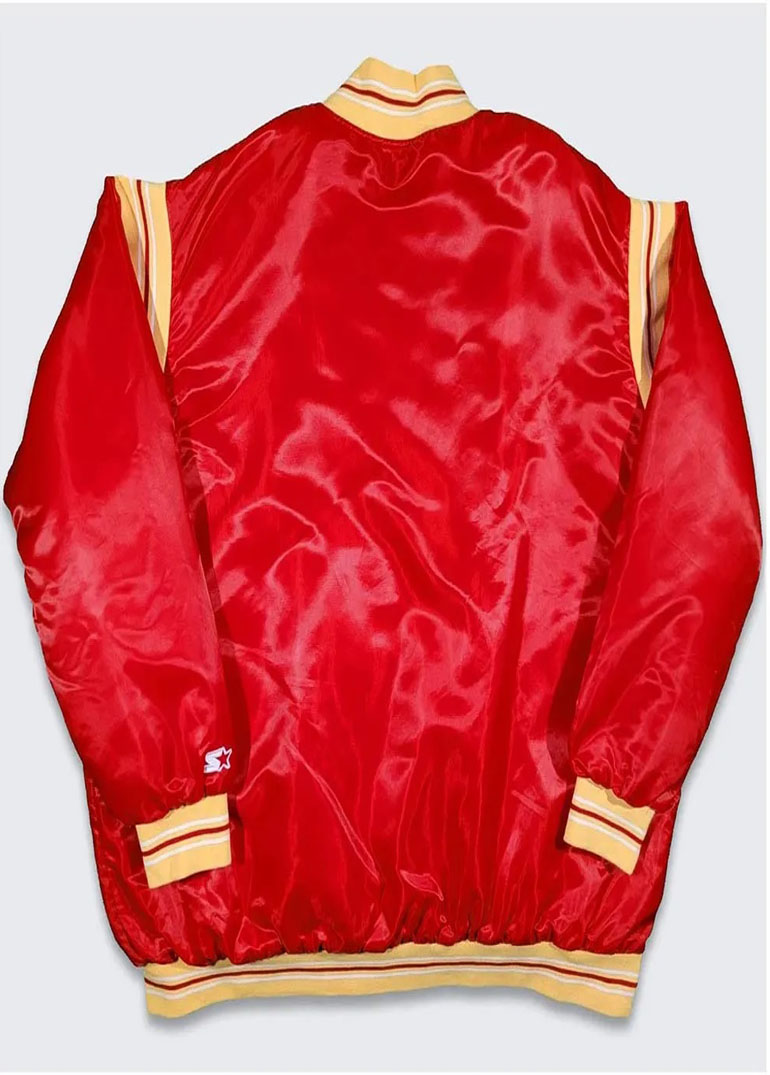 Houston Rockets Teddy Red Varsity Satin Jacket 2 Houston Rockets Teddy Red Varsity Satin Jacket