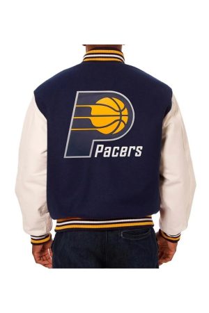 Indiana Pacers Navy and White Varsity Jacket