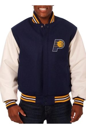 Indiana Pacers Navy and White Varsity Jacket