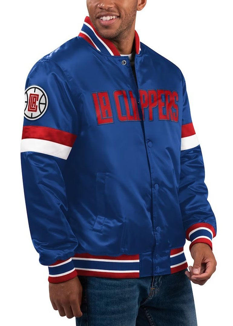 LA Clippers Starter Royal Home Game Satin Varsity Jacket 1 LA Clippers Starter Royal Home Game Satin Varsity Jacket