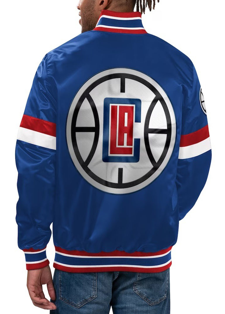 LA Clippers Starter Royal Home Game Satin Varsity Jacket 2 LA Clippers Starter Royal Home Game Satin Varsity Jacket