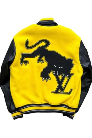 LV Letterman Yellow and Black Leather Jacket