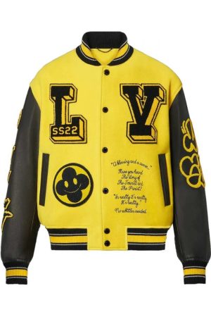 LV Letterman Yellow and Black Leather Jacket