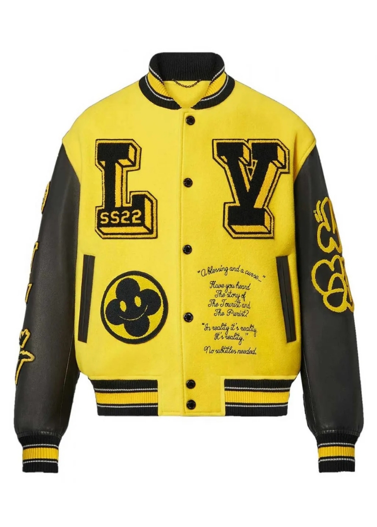 LV Letterman Yellow and Black Leather Jacket 1 LV Letterman Yellow and Black Leather Jacket