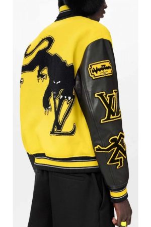 LV Letterman Yellow and Black Leather Jacket