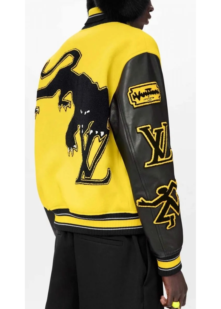 LV Letterman Yellow and Black Leather Jacket 3 LV Yellow and Black Leather Jacket