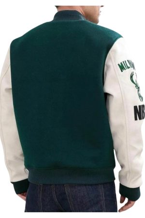 Letterman Milwaukee Bucks Green and White Jacket