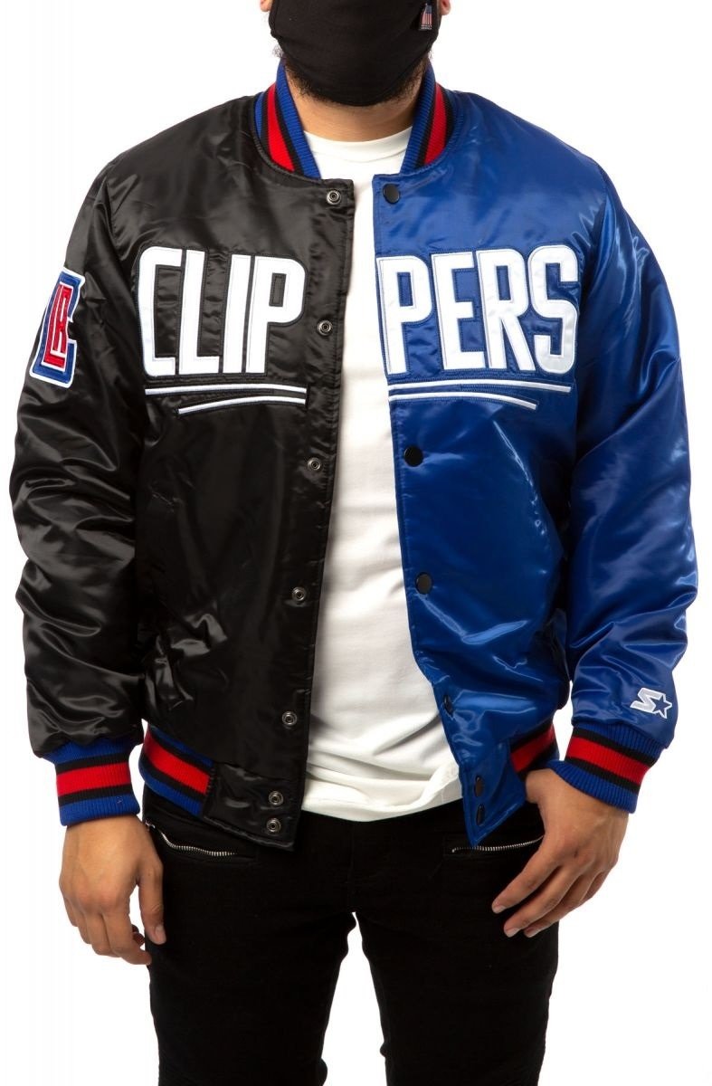 Los Angeles Clippers Black Blue Satin Bomber Jacket 2 Los Angeles Clippers Black Blue Satin Bomber Jacket