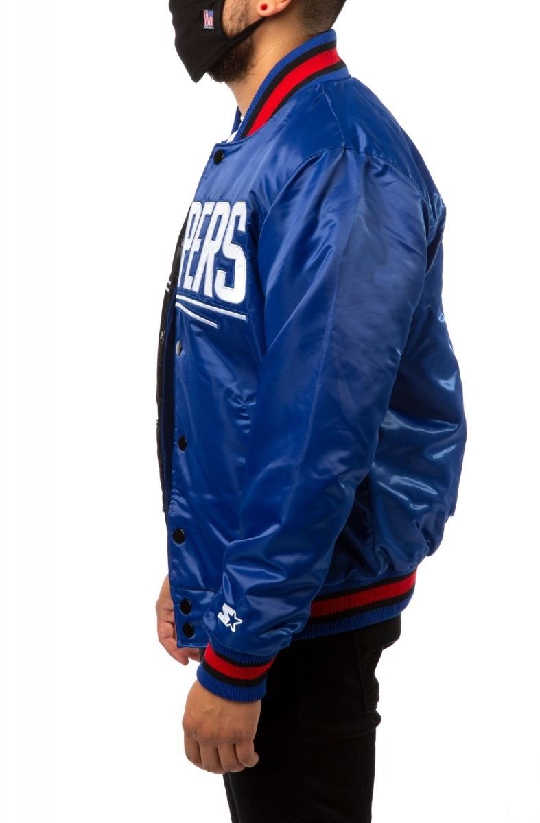 Los Angeles Clippers Black Blue Satin Bomber Jacket 4 Los Angeles Clippers Black Blue Satin Bomber Jacket