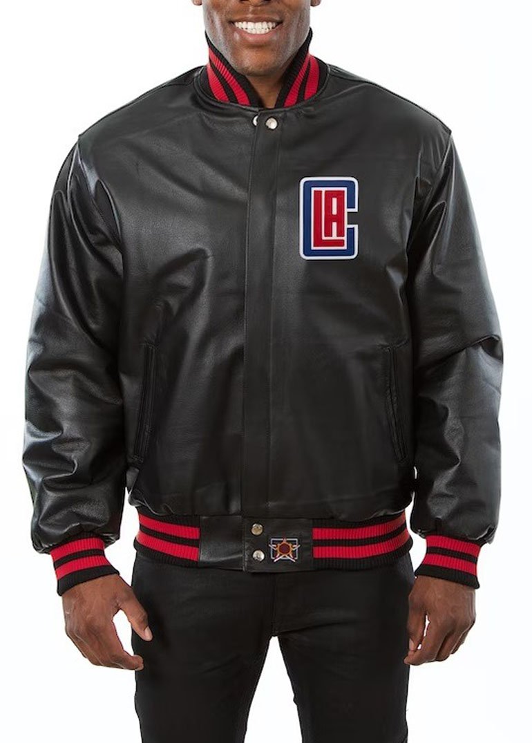 Los Angeles Clippers JH Design Black Leather Varsity Jacket 1 Los Angeles Clippers JH Design Black Leather Varsity Jacket