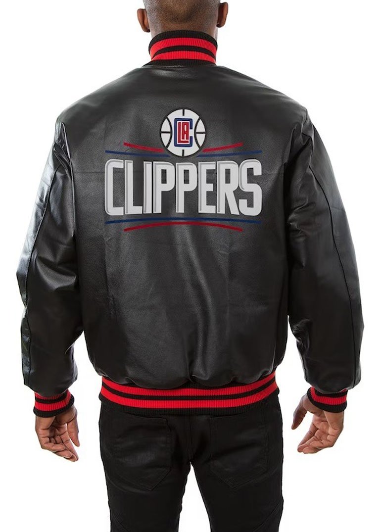 Los Angeles Clippers JH Design Black Leather Varsity Jacket 2 Los Angeles Clippers JH Design Black Leather Varsity Jacket