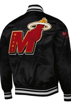 Miami Heat Mash Up Bomber Black Satin Jacket