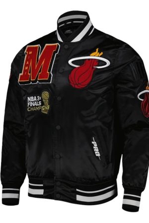 Miami Heat Mash Up Bomber Black Satin Jacket