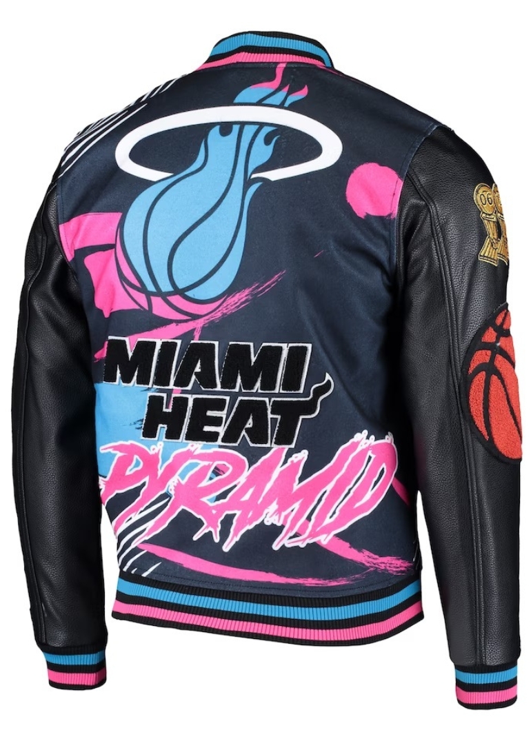 Miami Heat Pyramid Black Full-Snap Varsity Jacket 2 Miami Heat Pyramid Black Full-Snap Jacket