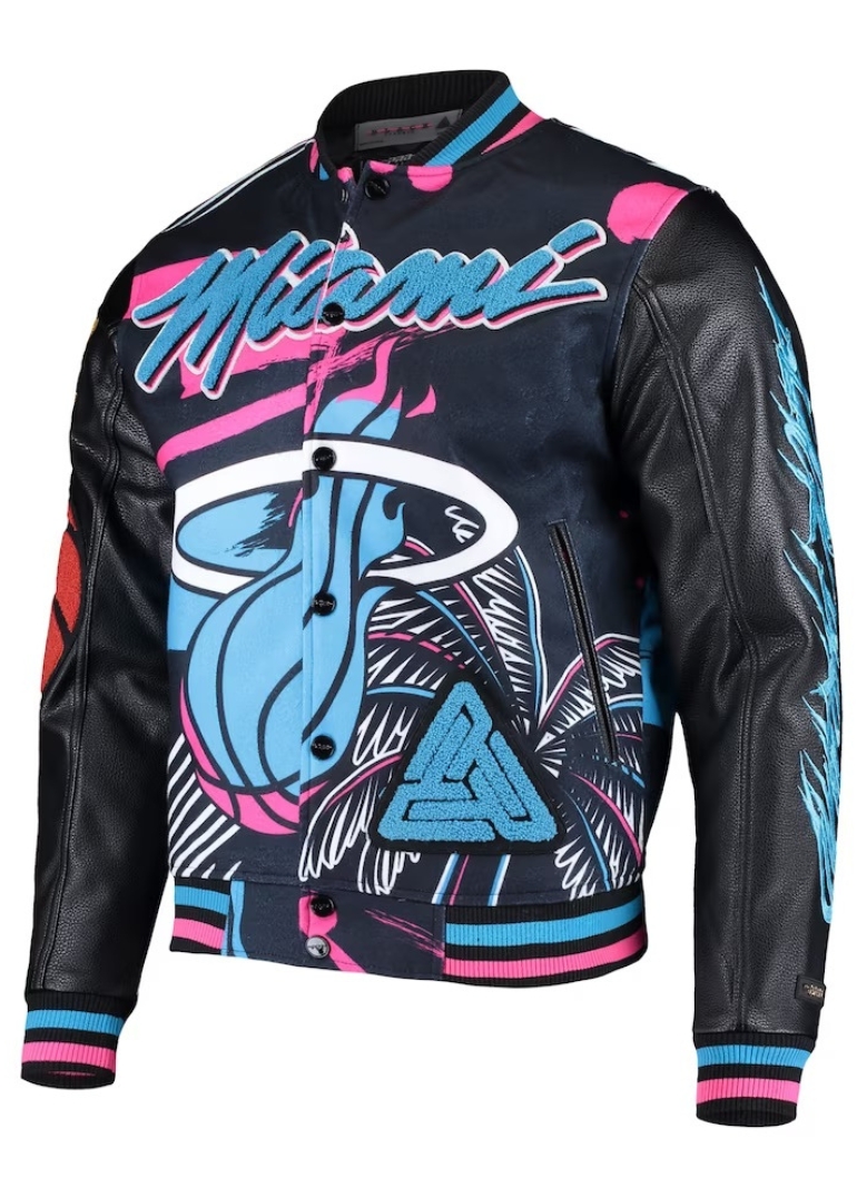 Miami Heat Pyramid Black Full-Snap Varsity Jacket 1 Miami Heat Pyramid Black Full-Snap Varsity Jacket