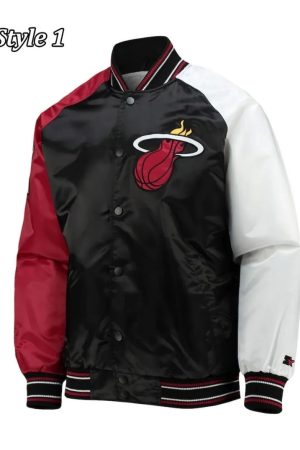 Miami Heat Reliever Full-Snap Black and Red Satin Jacket