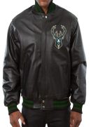 Milwaukee Bucks Black Leather Varsity Jacket
