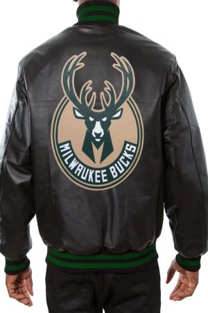 Milwaukee Bucks Black Leather Varsity Jacket
