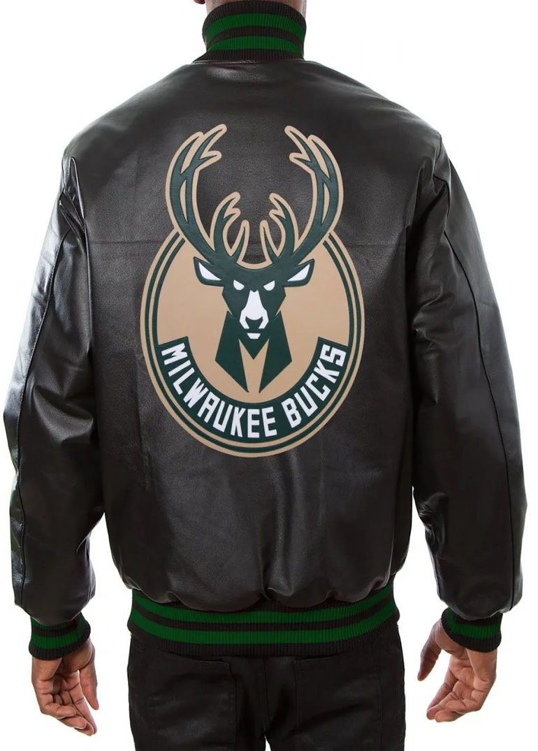 Milwaukee Bucks Black Leather Varsity Jacket 2 Milwaukee Bucks Black Leather Varsity Jacket