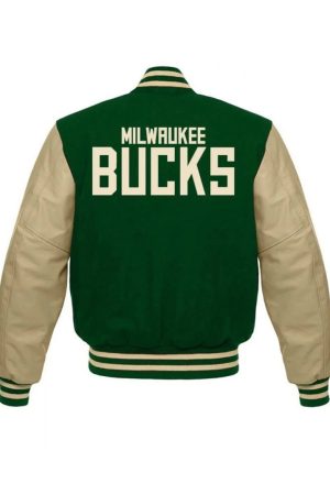 Milwaukee Bucks Letterman Beige and Green Jacket