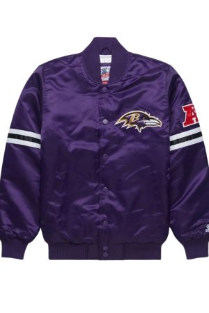NFL Baltimore Ravens Purple Satin Varsity Bomber Jacket