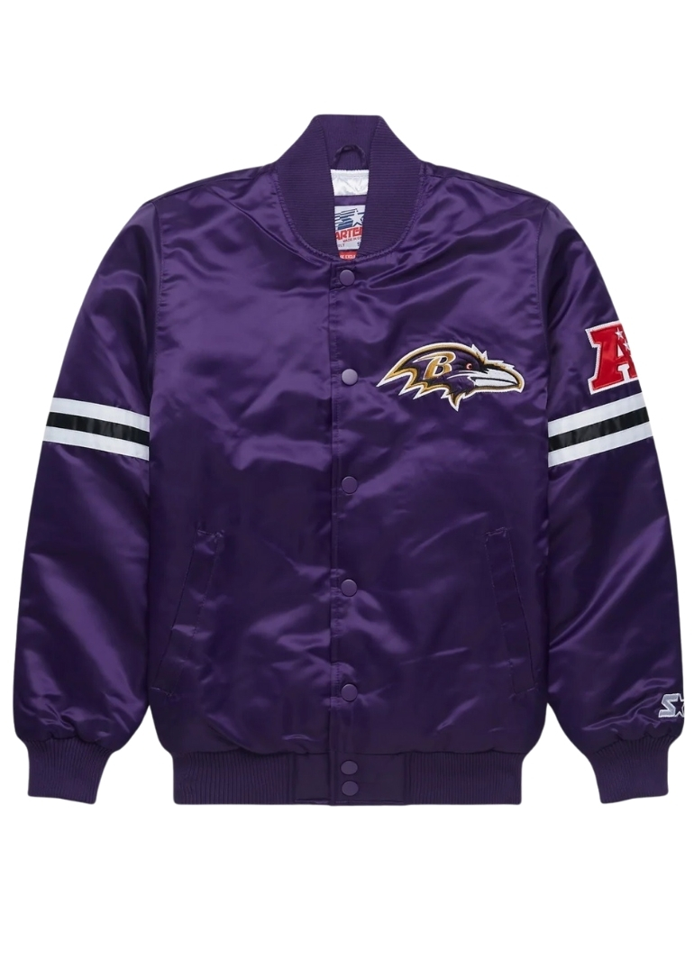 Baltimore Ravens Satin Varsity Jacket 1 NFL Baltimore Ravens Purple Satin Varsity Bomber Jacket