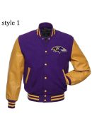 NFL Baltimore Ravens Wool Leather Purple and Yellow Varsity Jacket