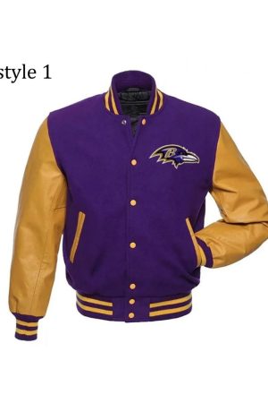 NFL Baltimore Ravens Wool Leather Purple and Yellow Varsity Jacket