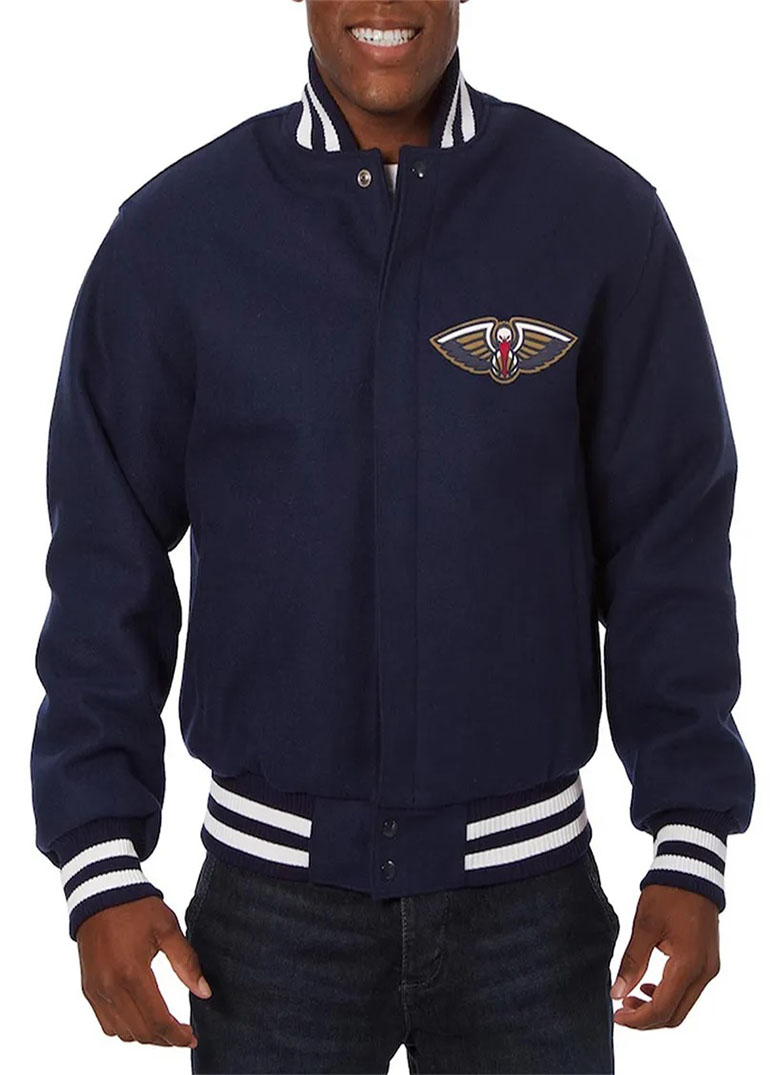 New Orleans Pelicans Navy Varsity Wool Jacket 1 New Orleans Pelicans Navy Varsity Wool Jacket