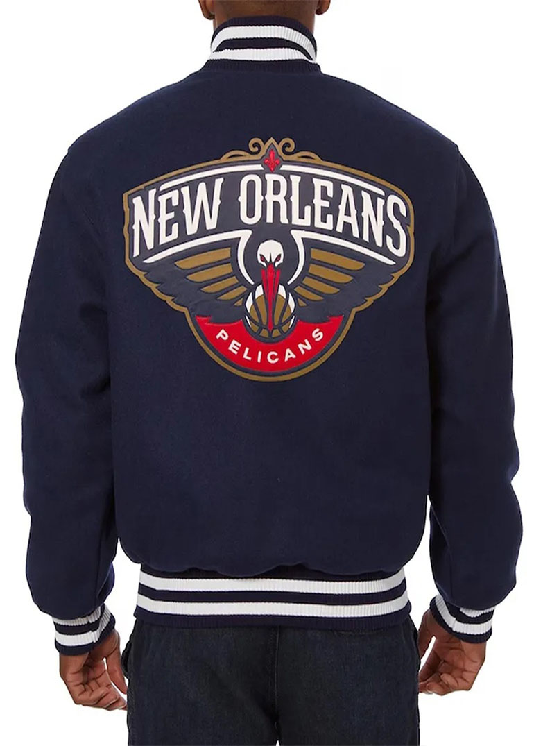 New Orleans Pelicans Navy Varsity Wool Jacket 2 New Orleans Pelicans Navy Varsity Wool Jacket