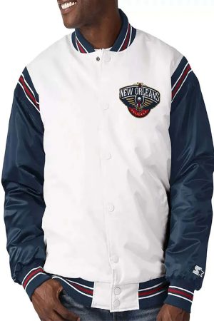 New Orleans Pelicans Renegade Varsity White Navy Jacket