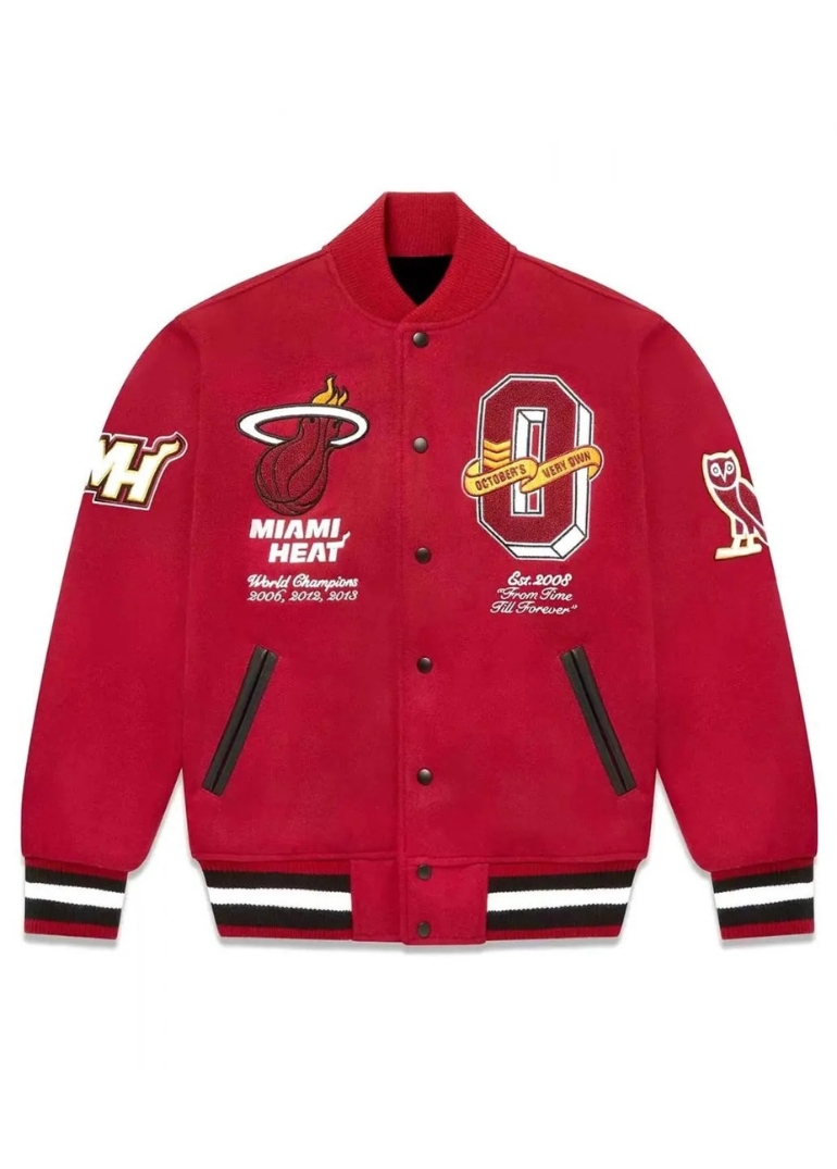 OVO Miami Heat Varsity Wool Burgundy Jacket 1 OVO Miami Heat Varsity Wool Burgundy Jacket