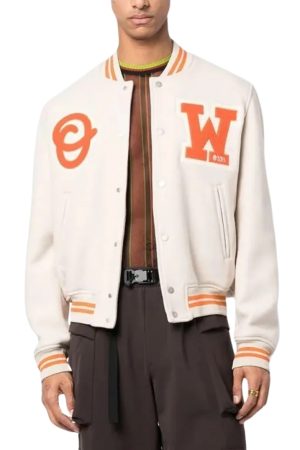 OW Logo-Patch Off-White Varsity Jacket