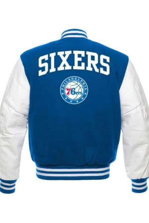 Philadelphia 76ers Letterman Blue and White Jacket