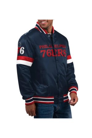 Philadelphia 76ers Home Game Navy Satin Jacket